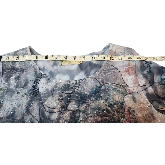 Impulse California Sequin Sparkly Floral Top 3/4 Sleeve Blouse Women's Small - Picture 3 of 9